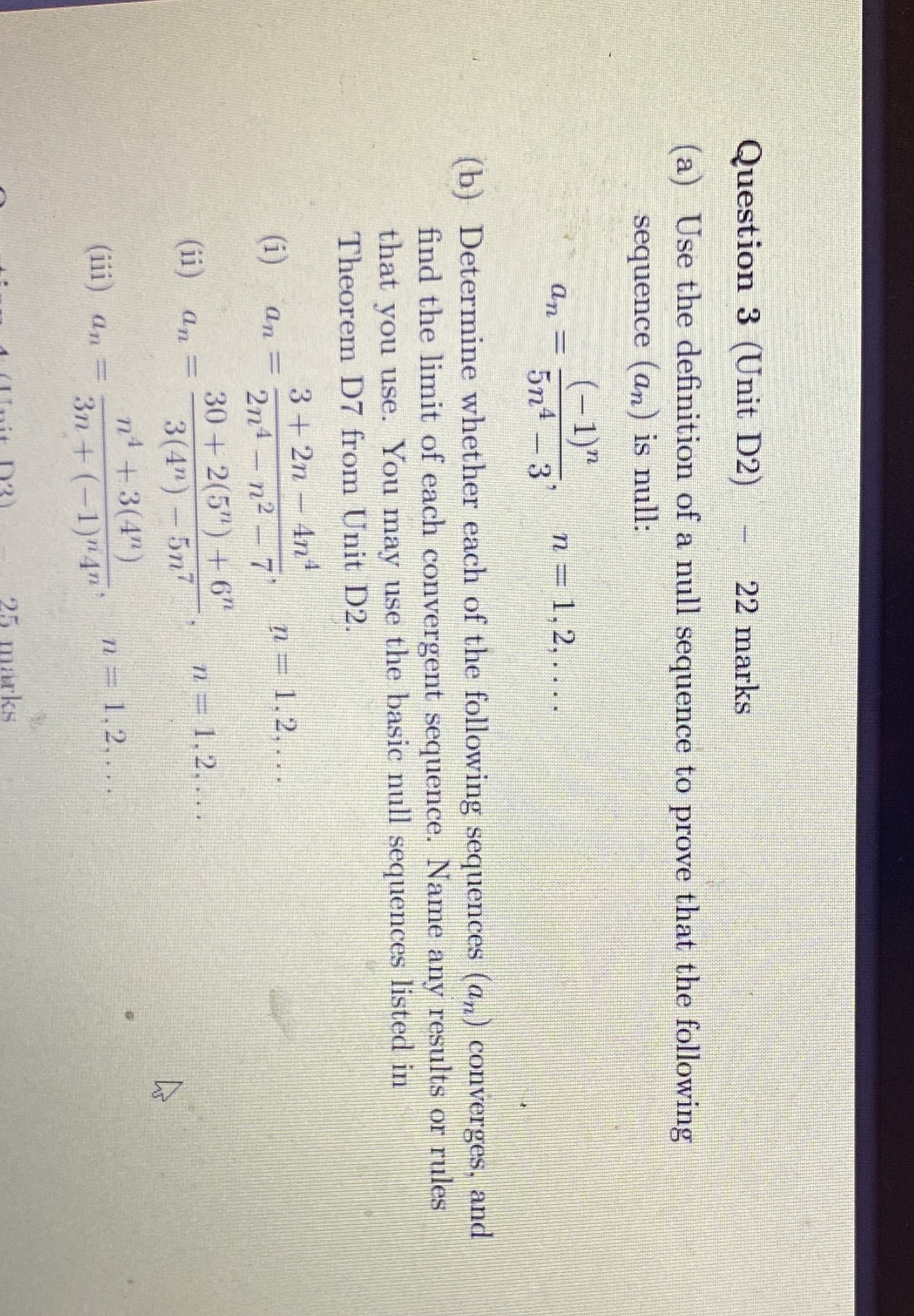 Question 3 (Unit D2) 22 marks (a) Use the