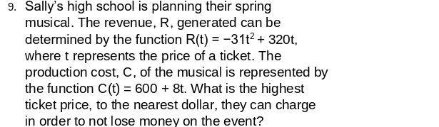 9. Sally's high school is planning their