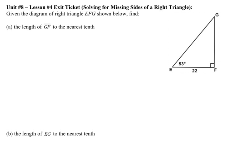 Unit #8 Leunn #4 Exit Ticket (Solving for Missing