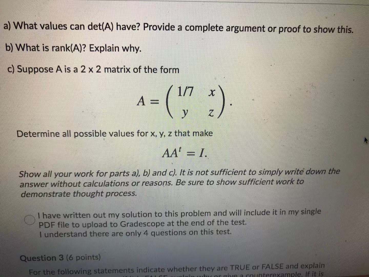 Question 2 (6 points) In the following questions