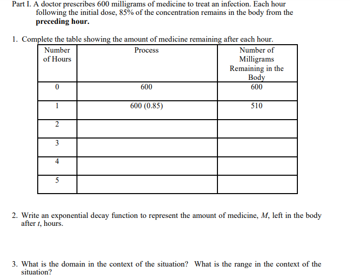 Part I. A doctor prescribes 600 milligrams of