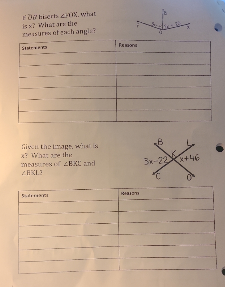 Complete the statement and reason tables to show