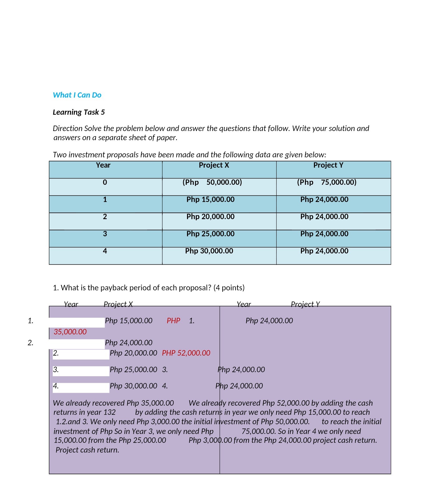 What I Can Do Learning Task 5 Direction Solve the