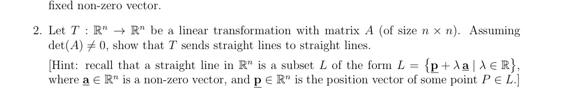 fixed non-zero vector. 2. Let T : R" - R" be a