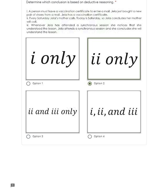 Determine which conclusion is based on deductive