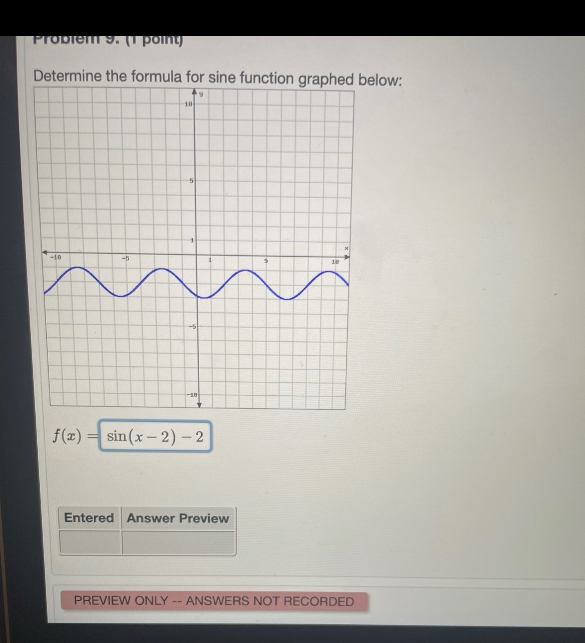 Determine the formula for sine function graphed