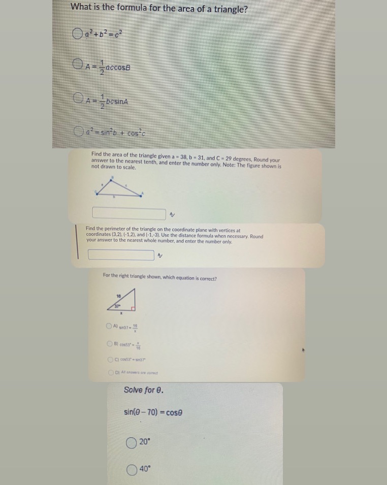What is the formula for the area of a triangle?