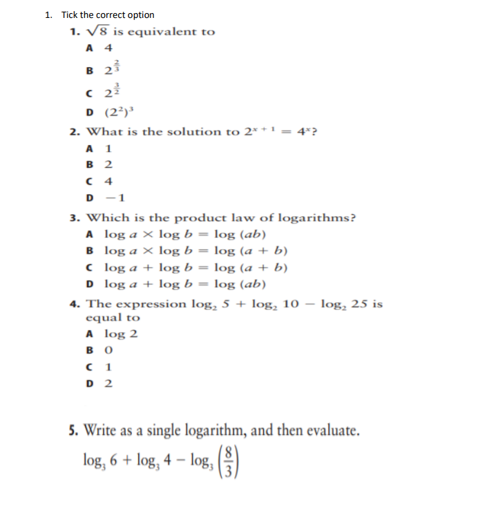 1. Tick the correct option 1. V8 is equivalent to
