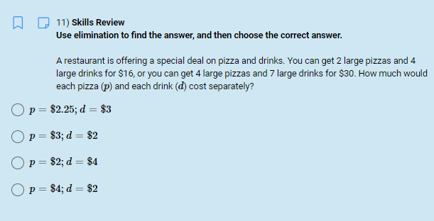 Subject : Algebra 1 Objective : Answer the given
