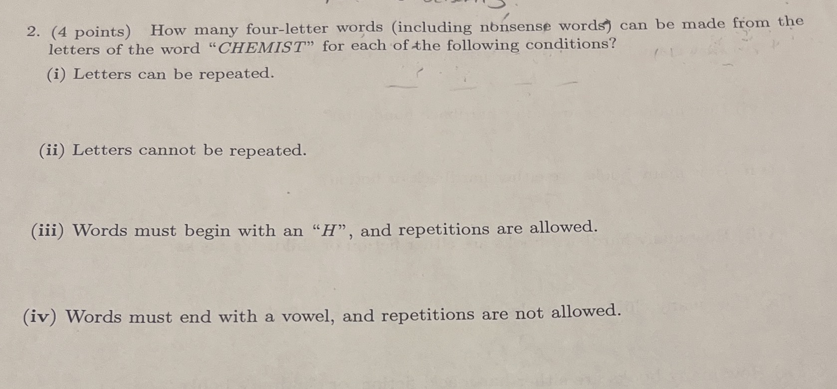 2. (4 points) How many four-letter words