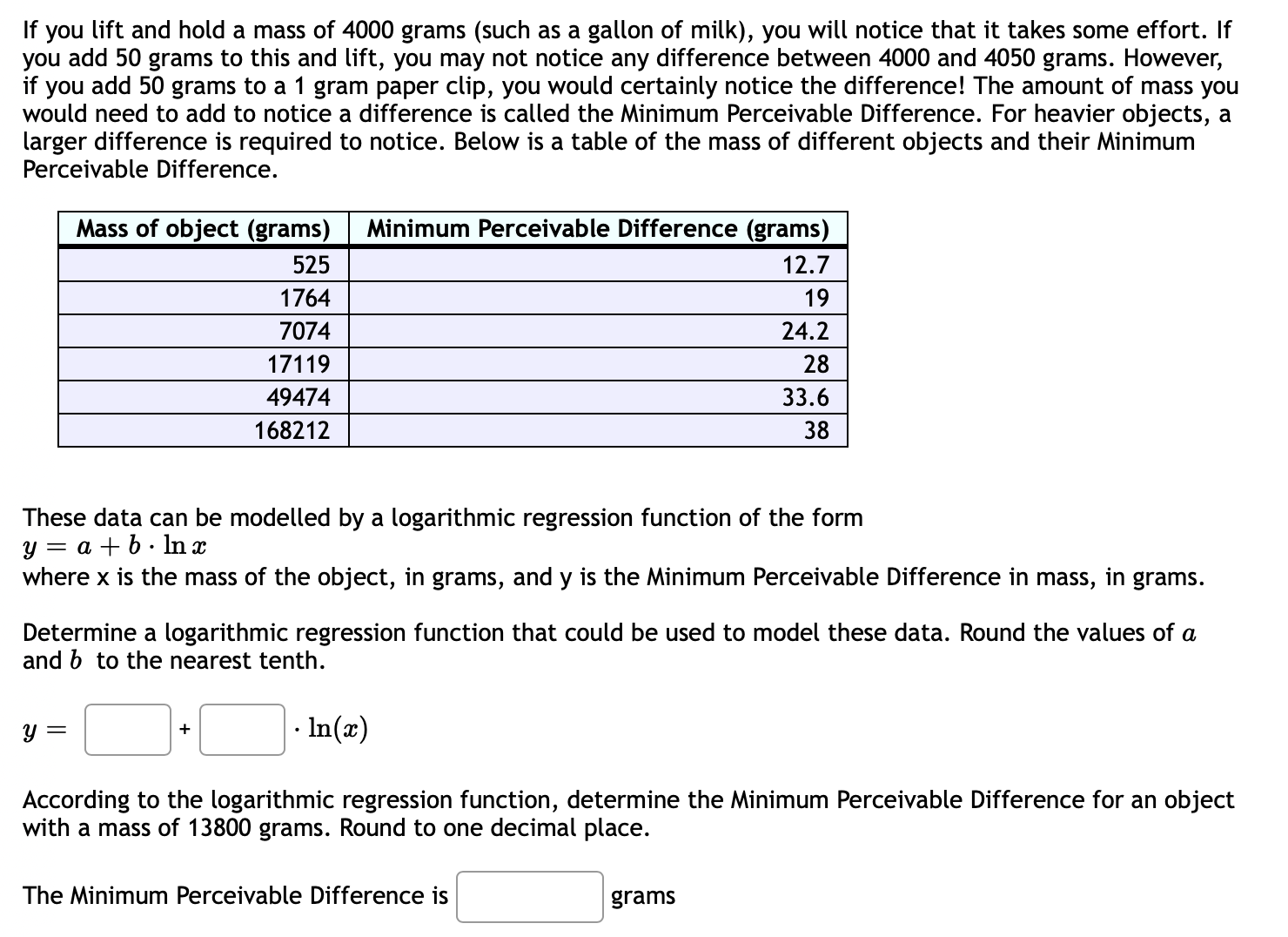 1: These data can be modelled by a logarithmic