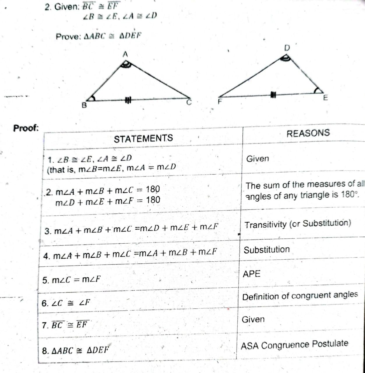TOPIC: PROVING TRIANGLE CONGRUENCE TASK. FOR EACH
