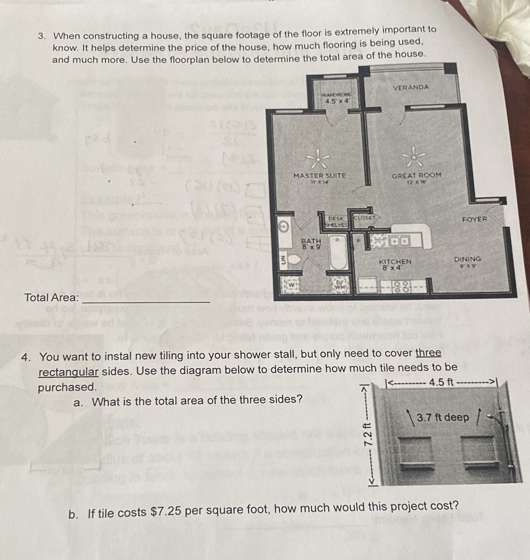 3. When constructing a house, the square footage
