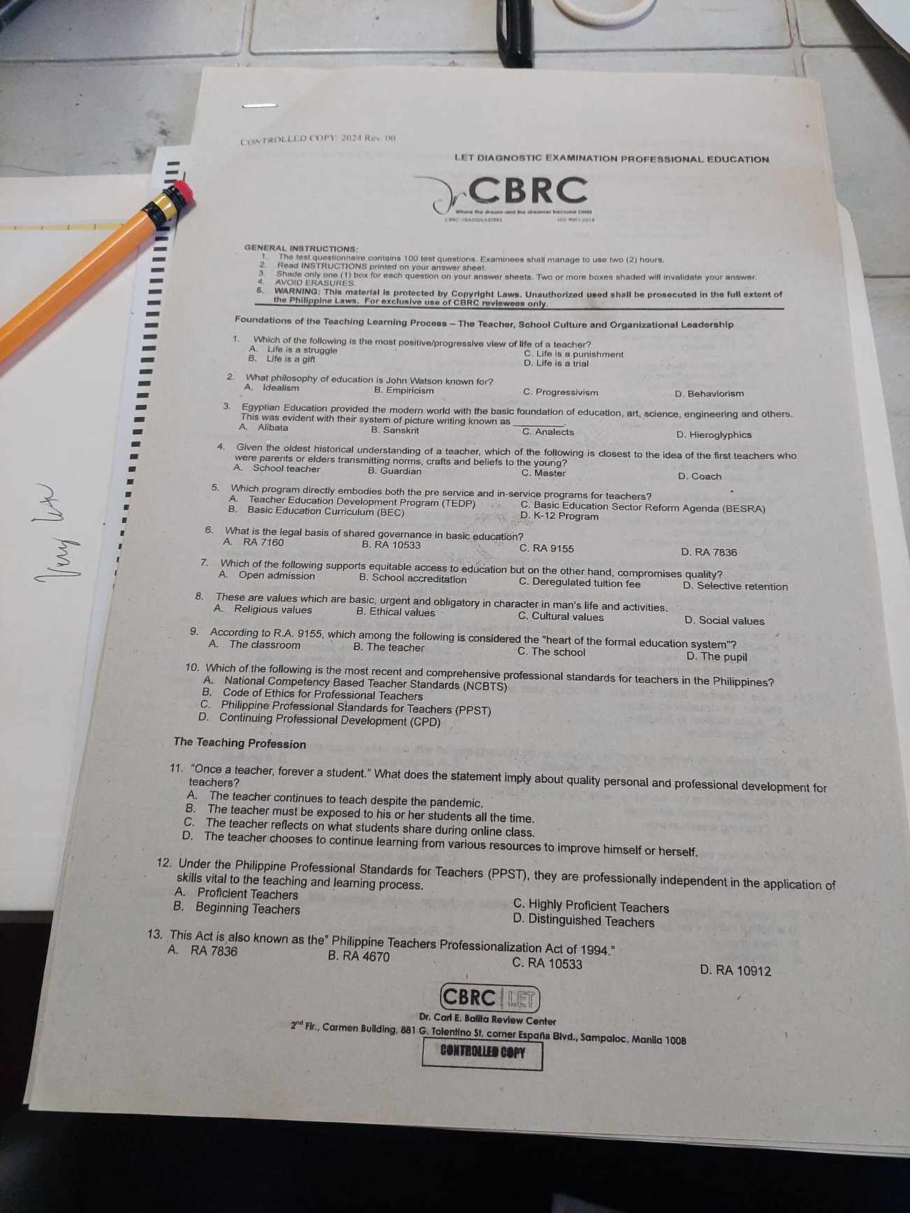 give me the correct answers of each item