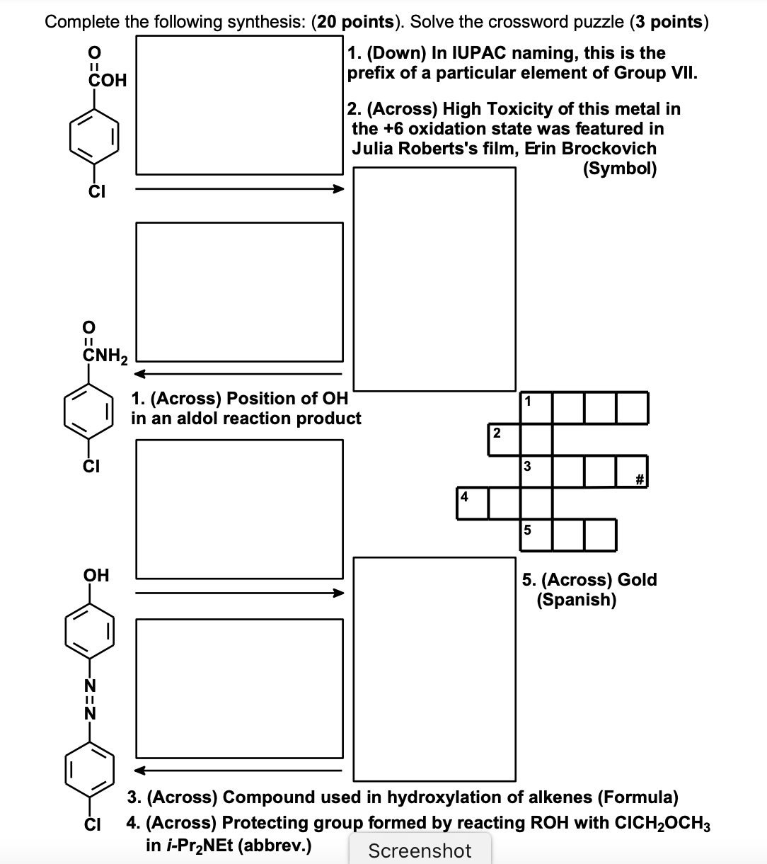 Complete the following synthesis: (20 points).