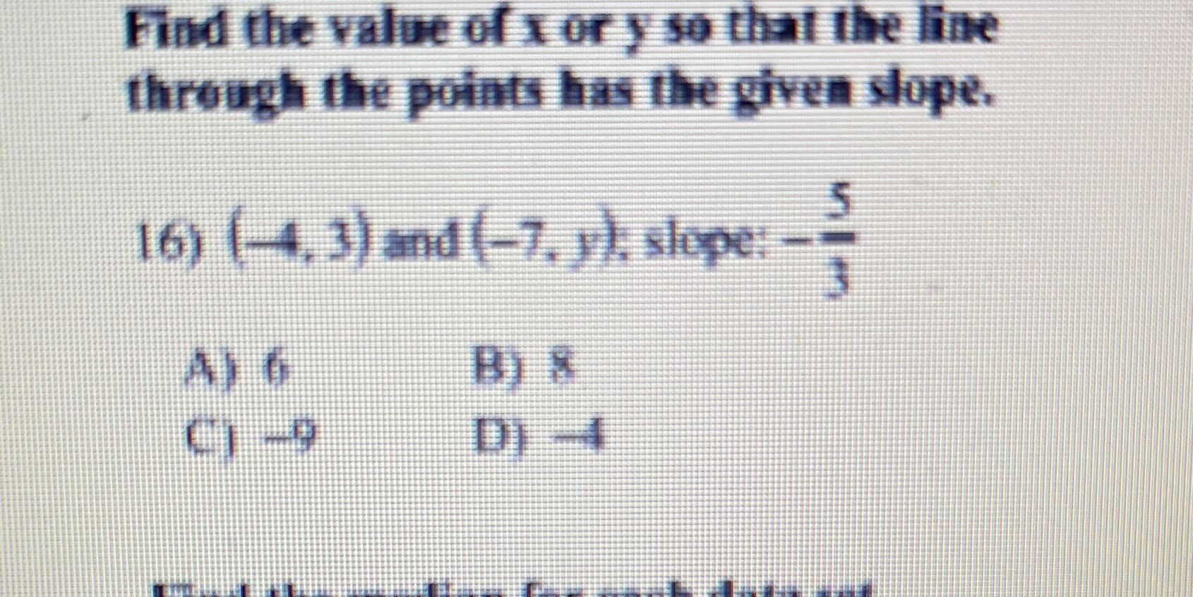 Find the value of x or y so that I line through