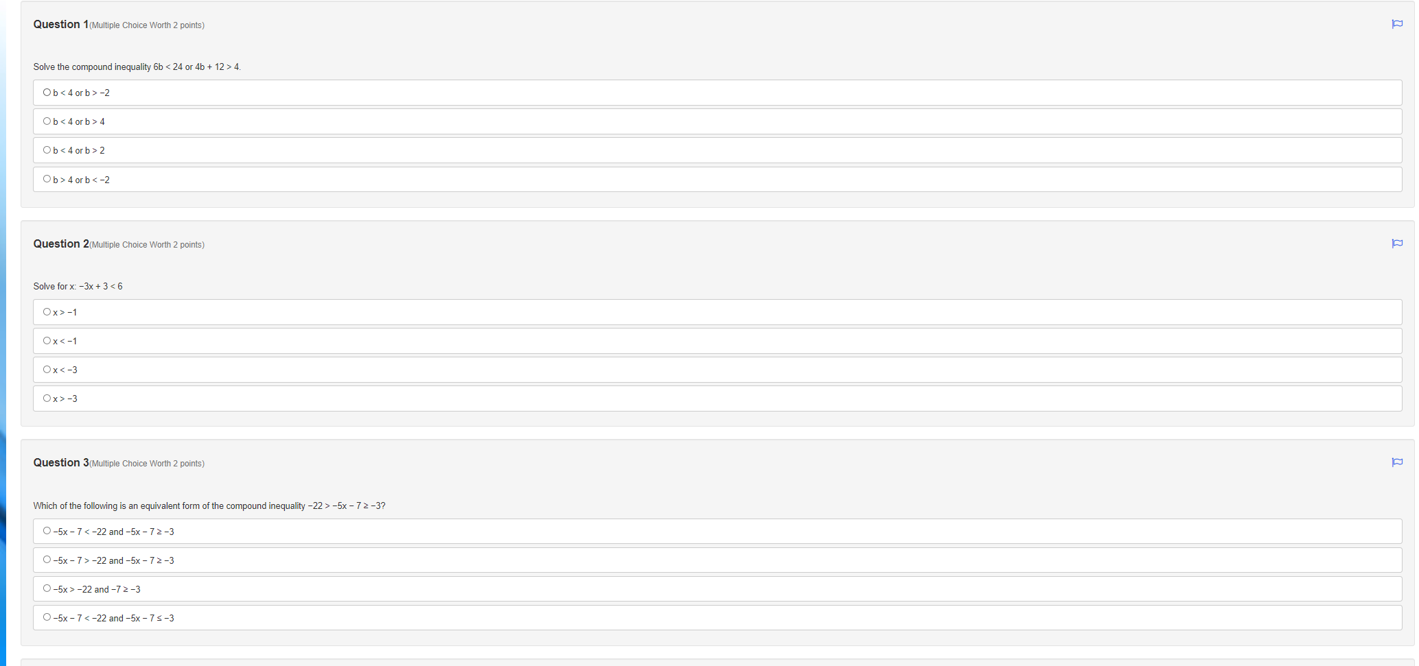 Question 1(Multiple Choice Worth 2 points) Solve