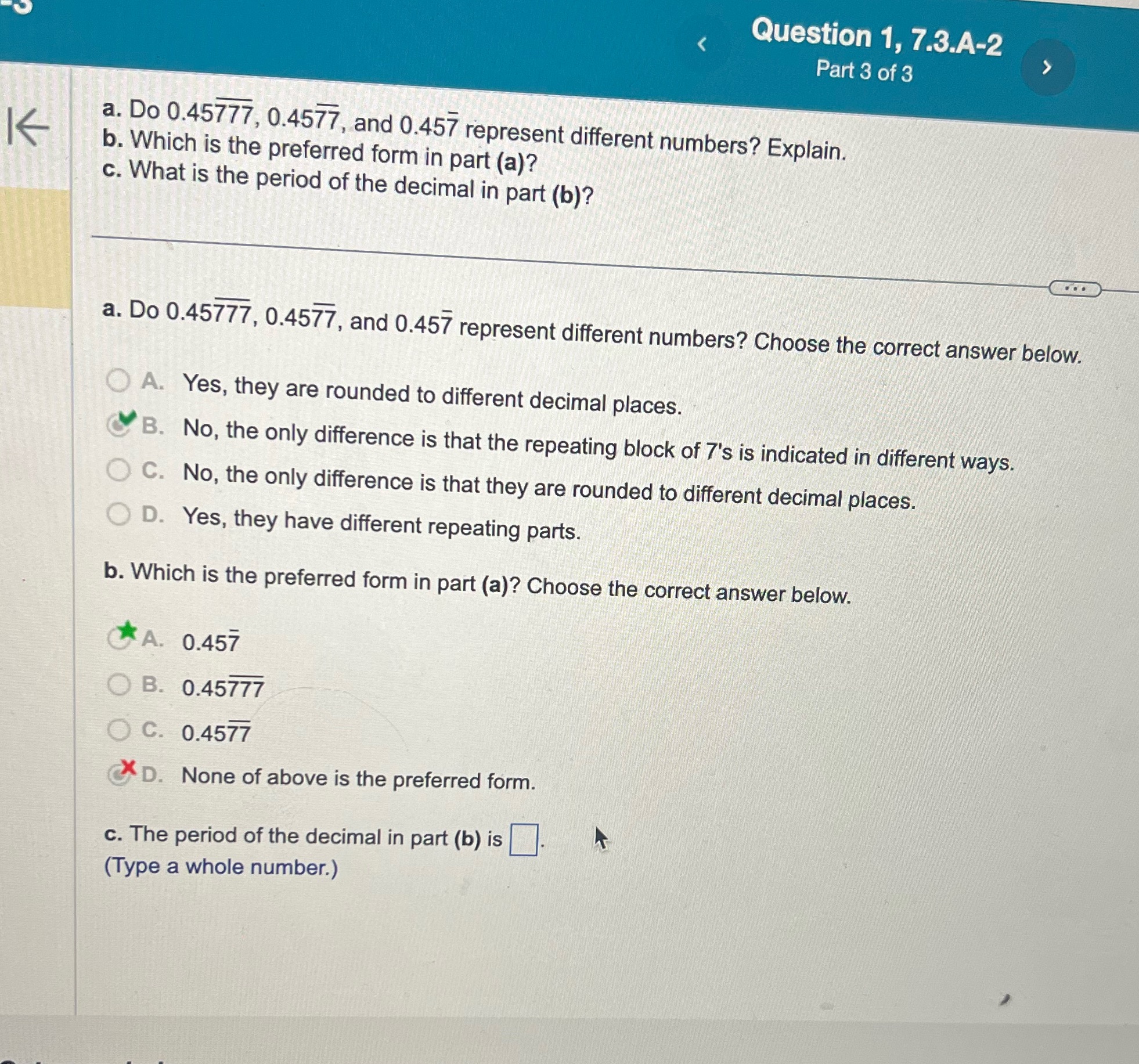 #1 letter c Question 1, 7.3.A-2 Part 3 of 3 K a.