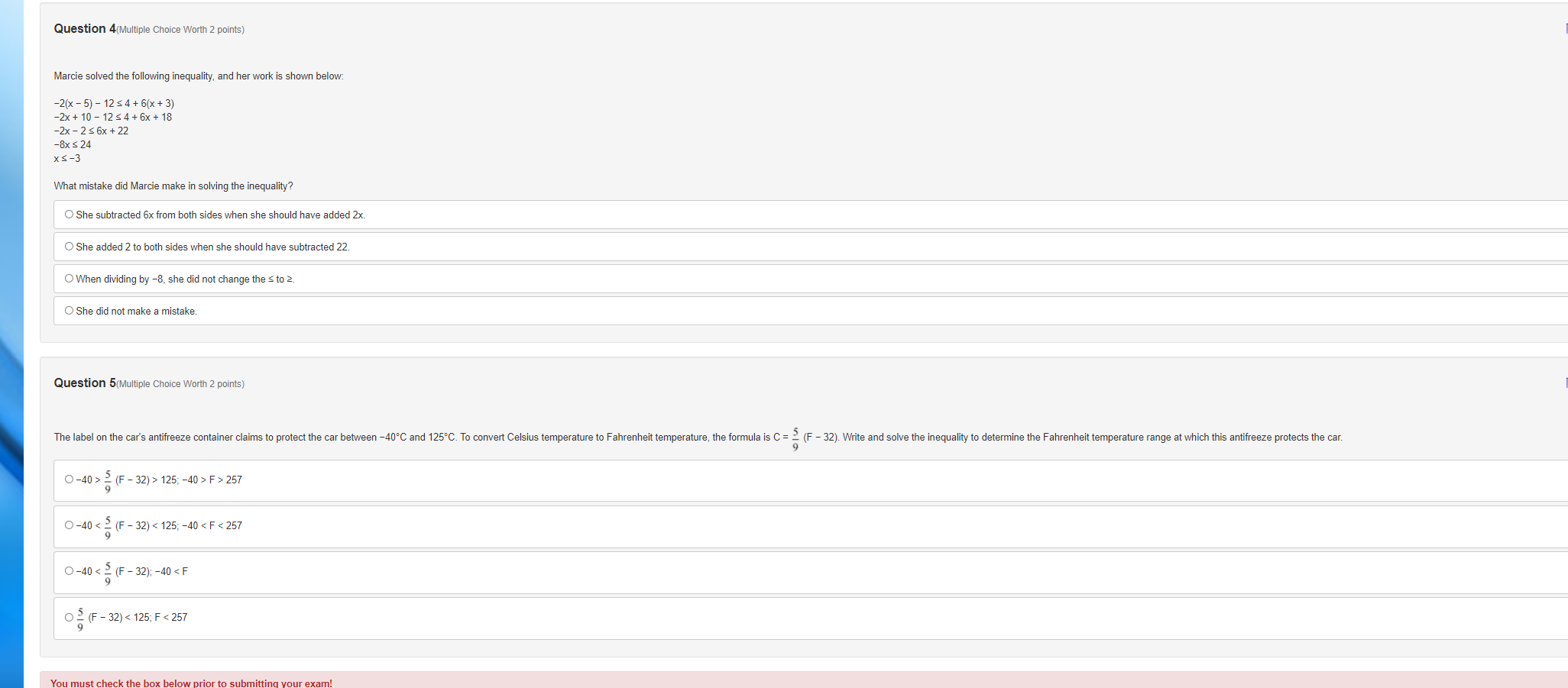 Question 1(Multiple Choice Worth 2 points) Solve