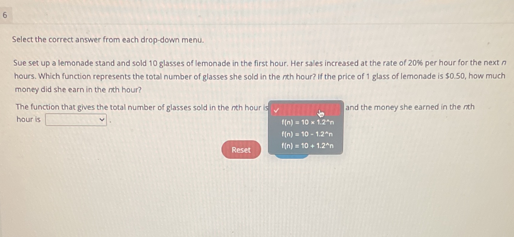 Hour is 10 x 1.2^n or 0.5(10x1.2^n or 10 x 2^n 6