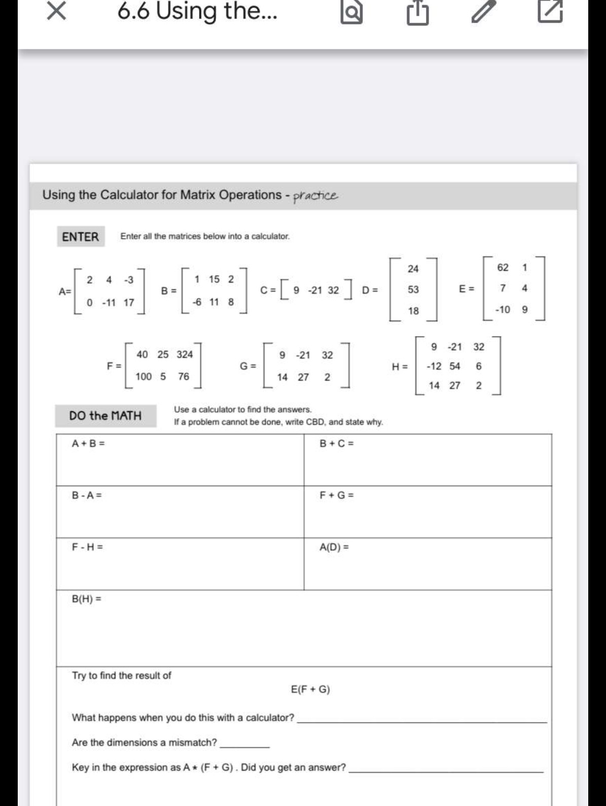 X 6.6 Using the... Q Using the Calculator for
