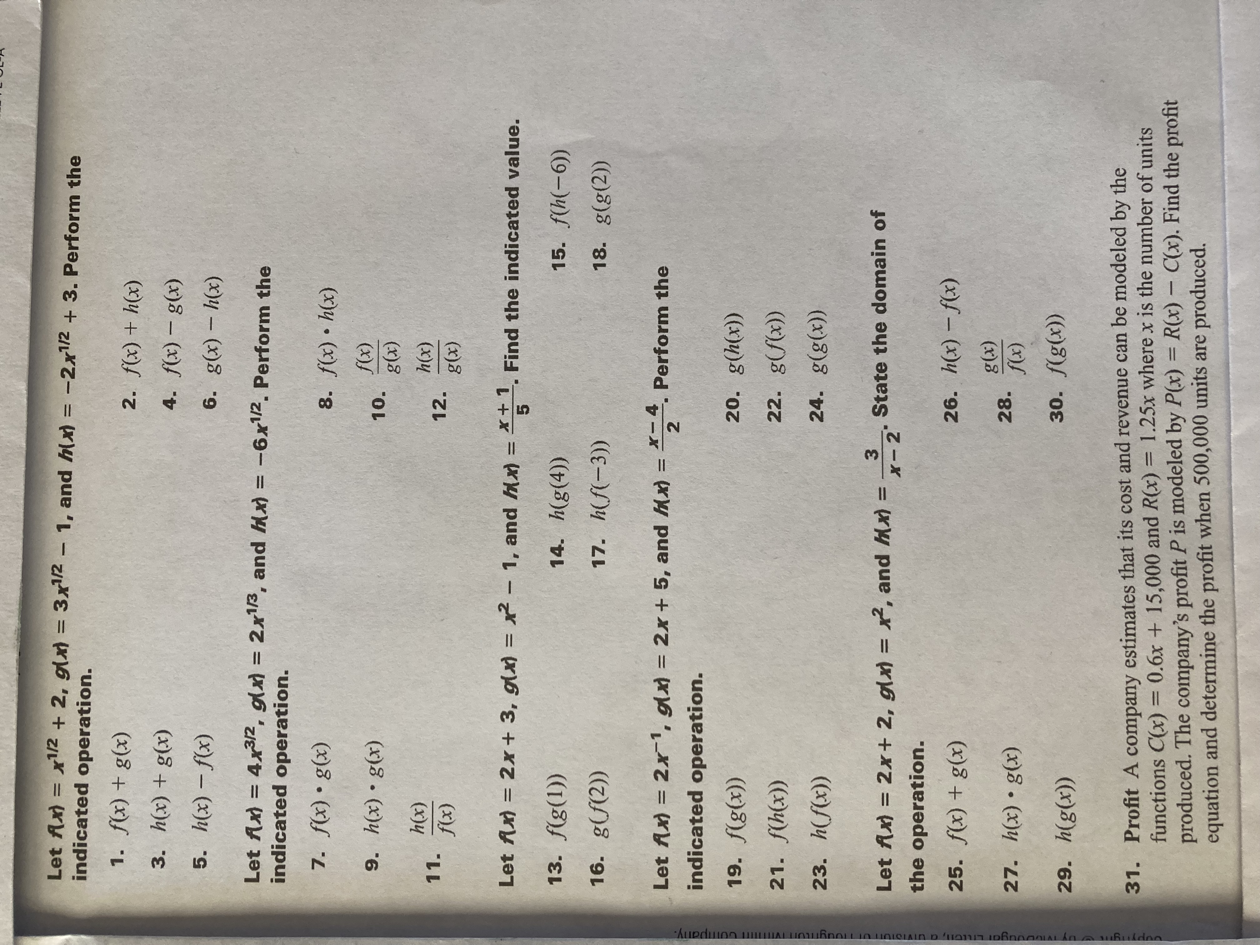 Let A(x) = x1/2 + 2, g(x) = 3x1/2 - 1, and h(x) =