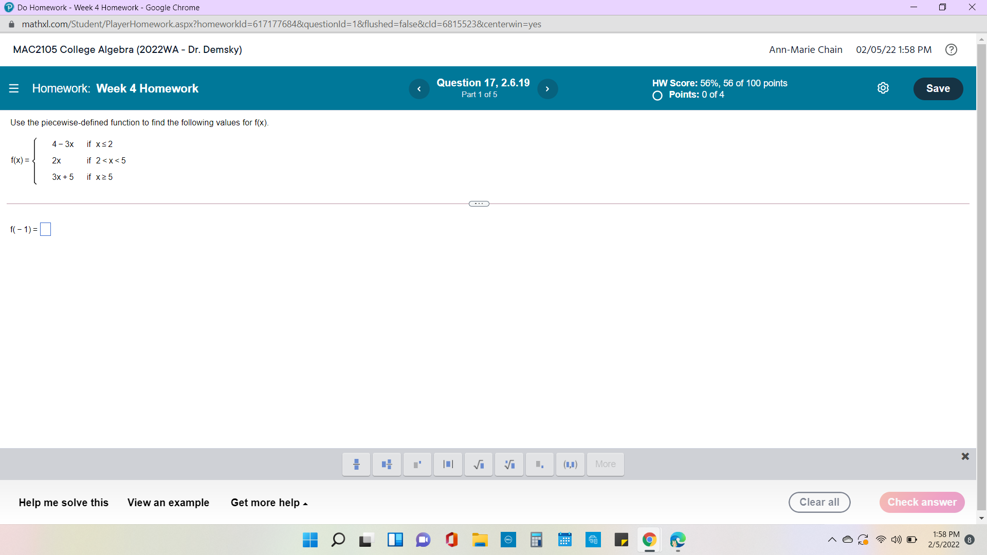 Use the? piecewise-defined function to find the