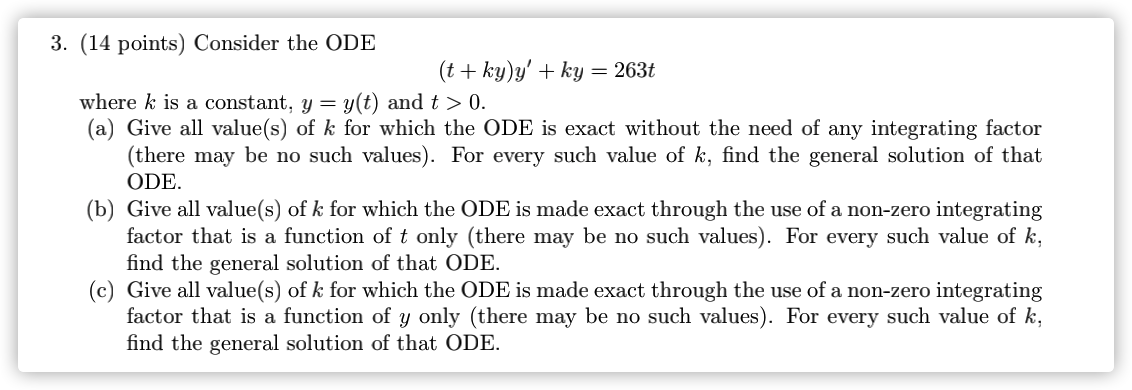please help 3. (14 points) Consider the ODE (t +