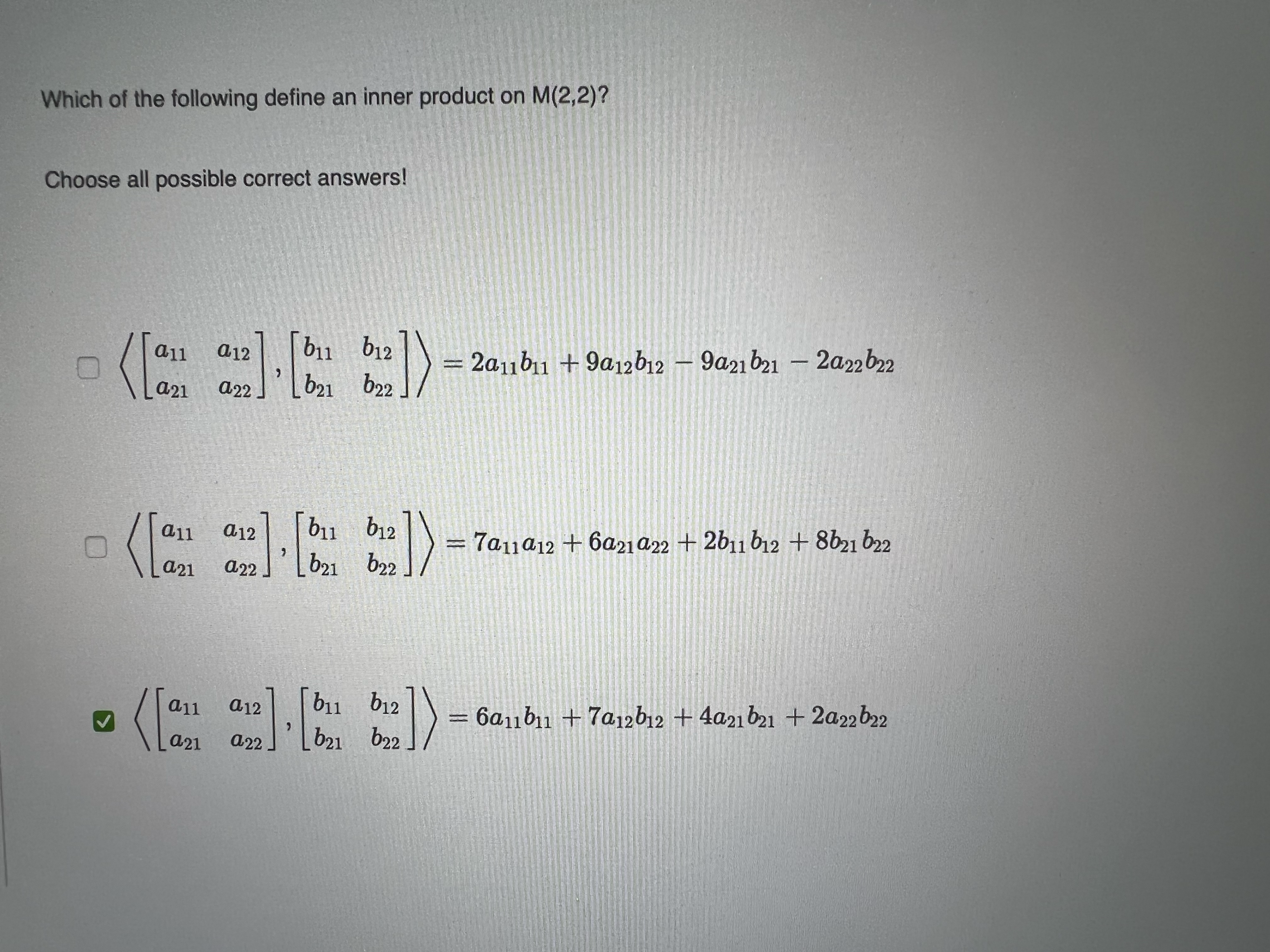 Which of the following define an inner product on
