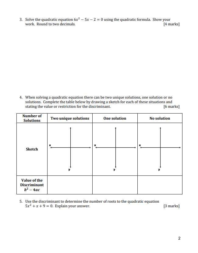 MPM 2D1 Unit 5 Summative Task - Quadratic
