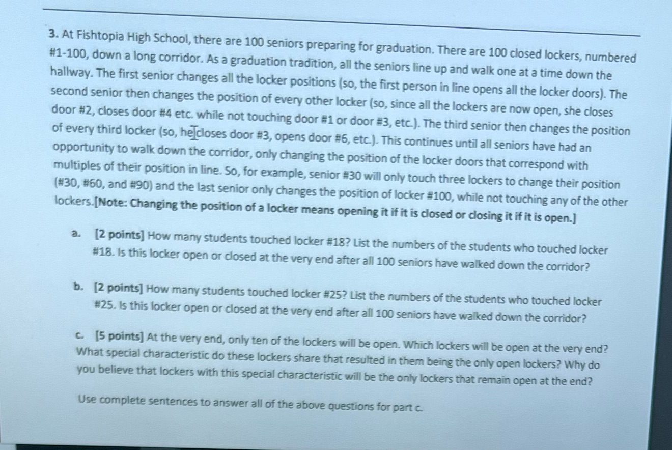 3. At Fishtopia High School, there are 100