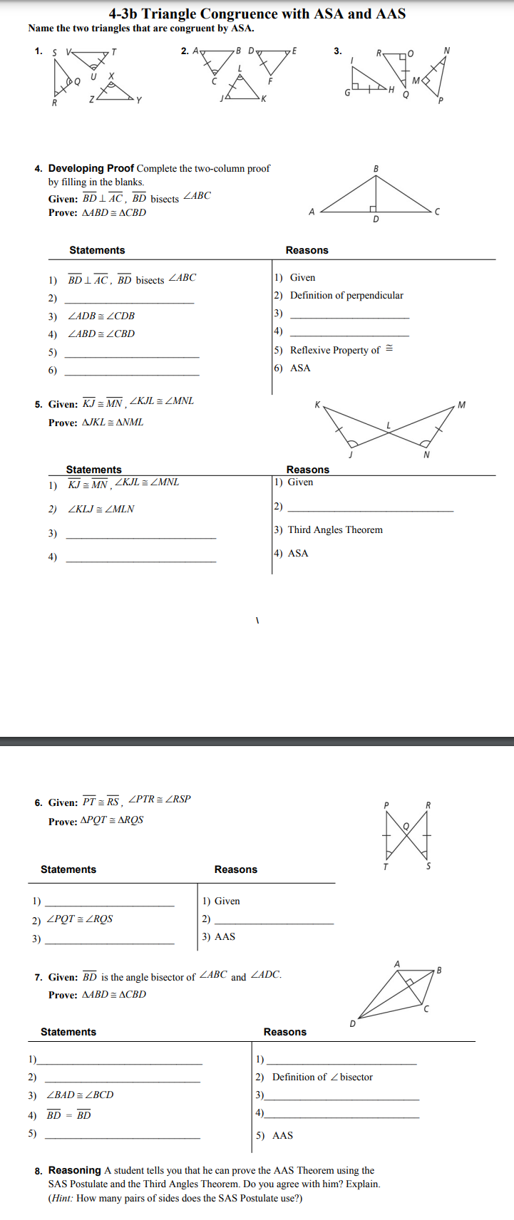 4-3b Triangle Congruence with ASA and AAS Name