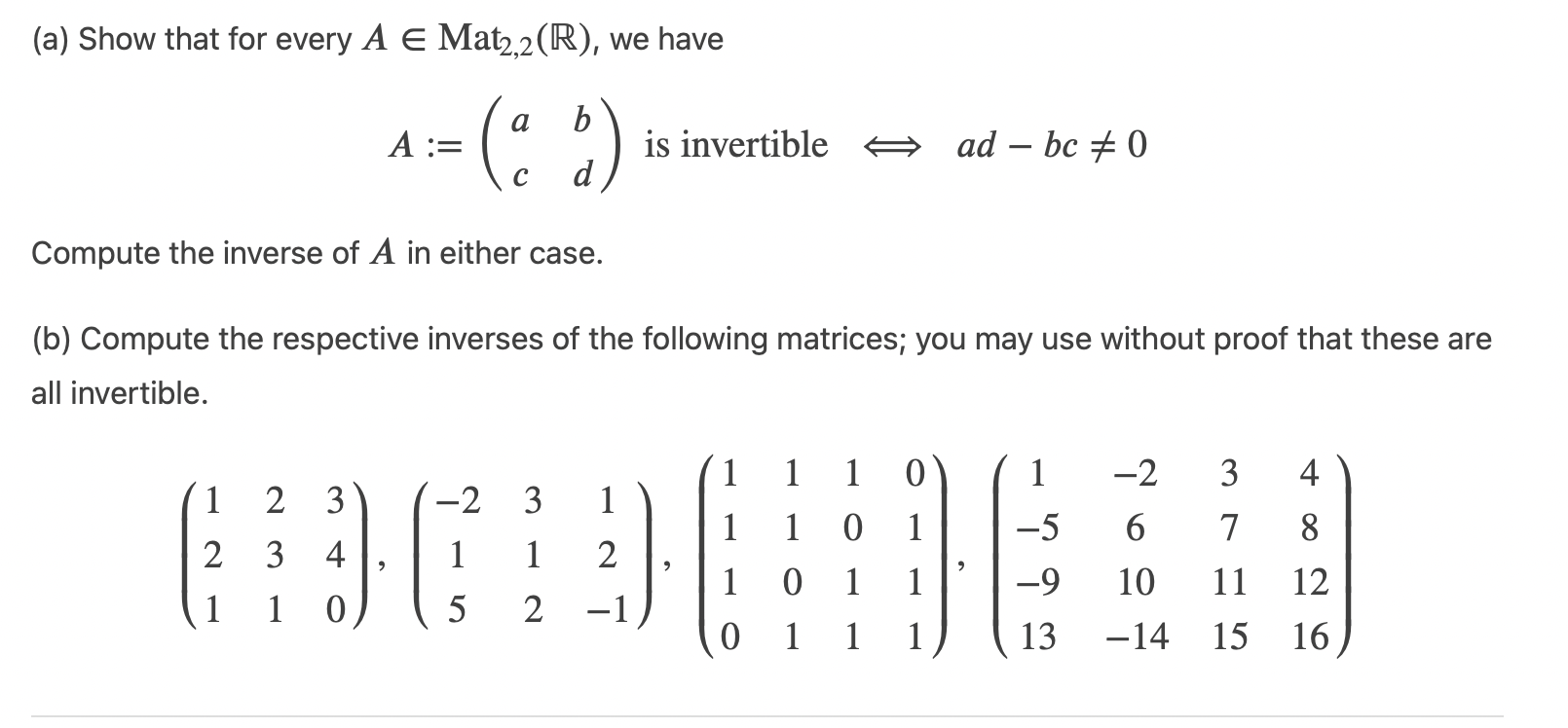 (a) Show that for every A E Mat2,2(|R), we have a