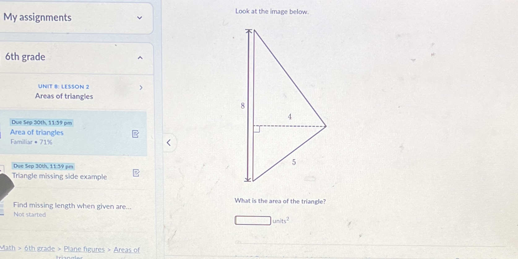 Look at the image below. My assignments 6th grade