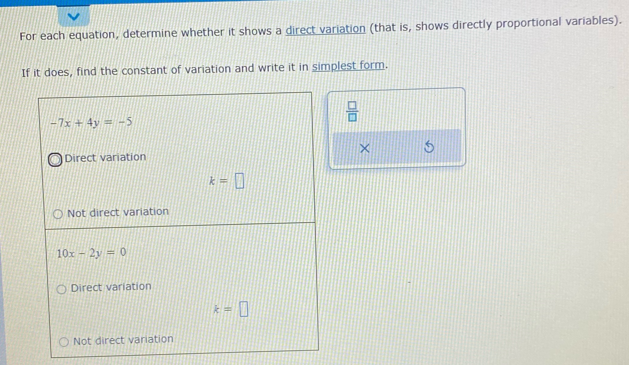 For each equation, determine whether it shows a