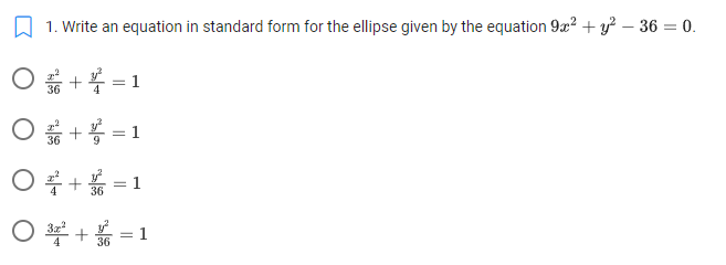 1. Write an equation in standard form for the