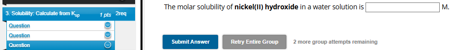 The molar solubility of nickel(ll) hydroxide in
