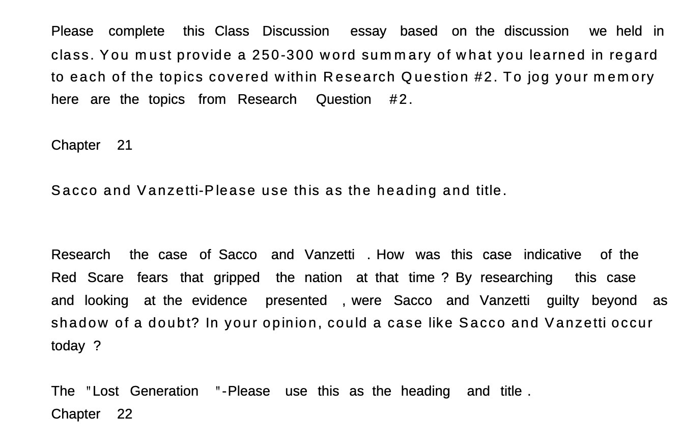 Please complete this Class Discussion essay based