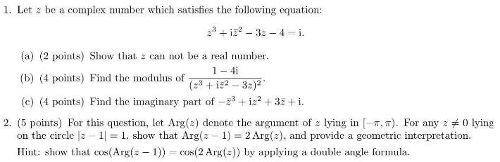 college mathematics 1. Let z be a complex number