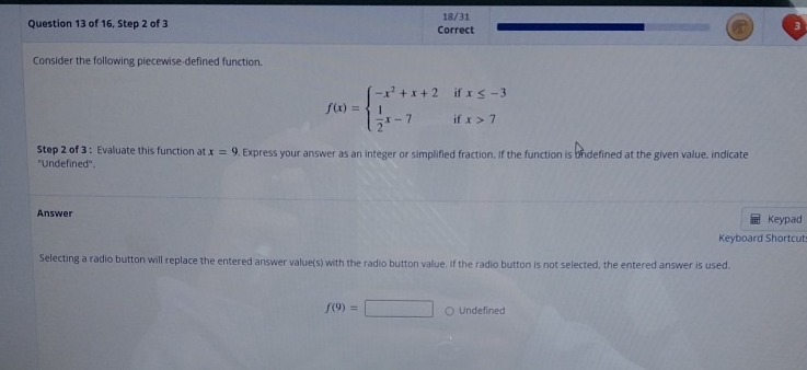 18/31 Question 13 of 16, Step 2 of 3 Correct 3