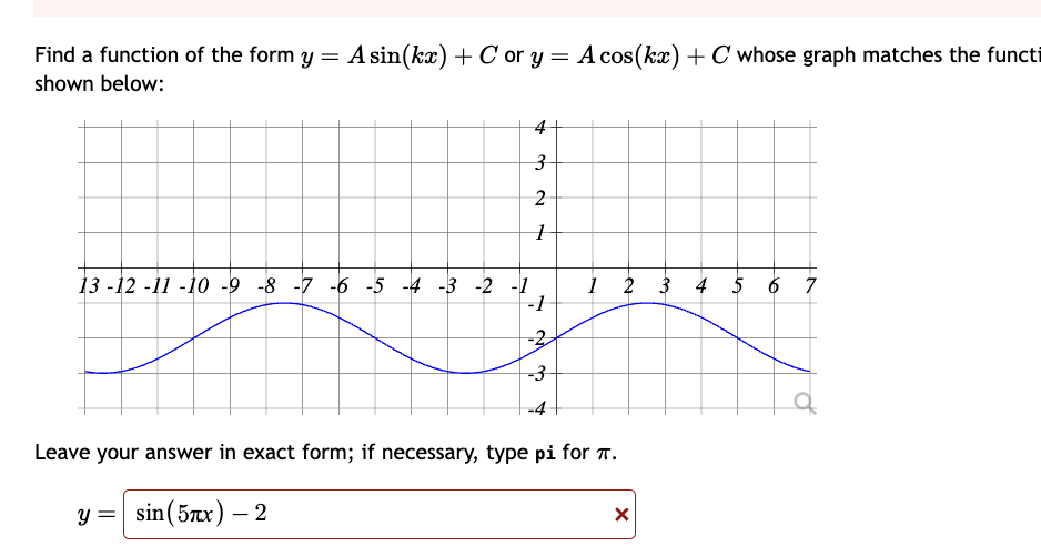 7. Find a function of the form y = A sin(k:r:) +