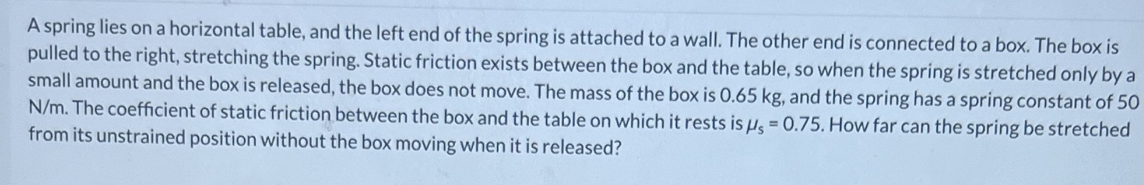 A spring lies on a horizontal table, and the left