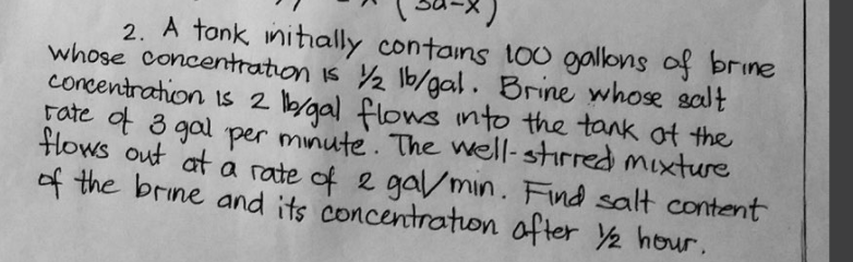 2. A tank initially contains 100 gallons of brine