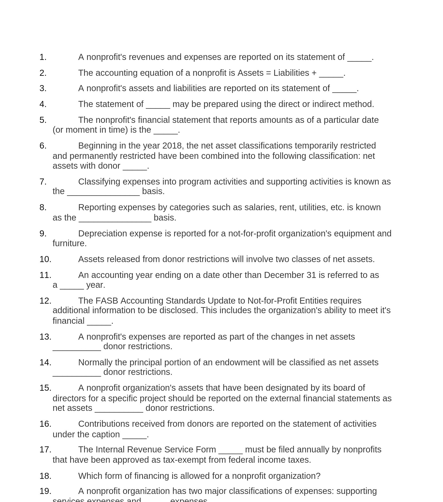 1. A nonprofit's revenues and expenses are