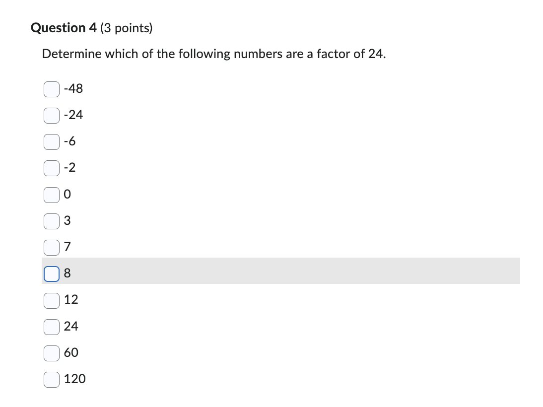 Question 3 (3 points) Determine which of the
