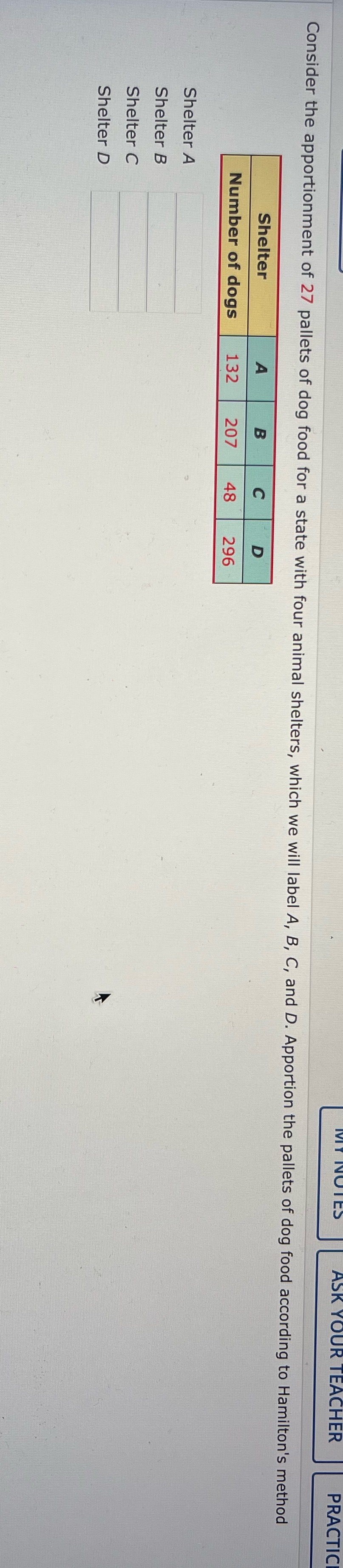 ER PRACTIC Consider the apportionment of 27