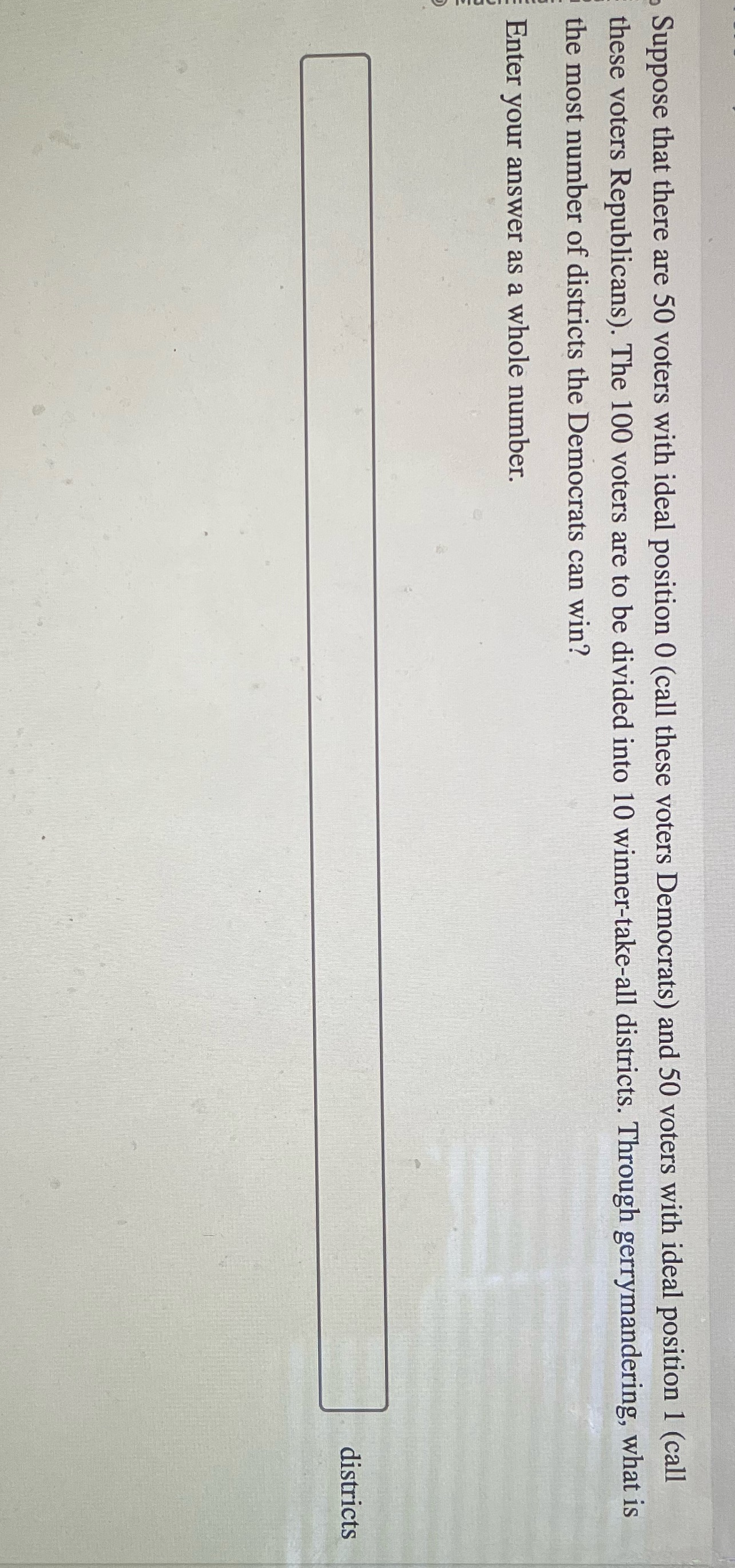 Suppose that there are 50 voters with ideal