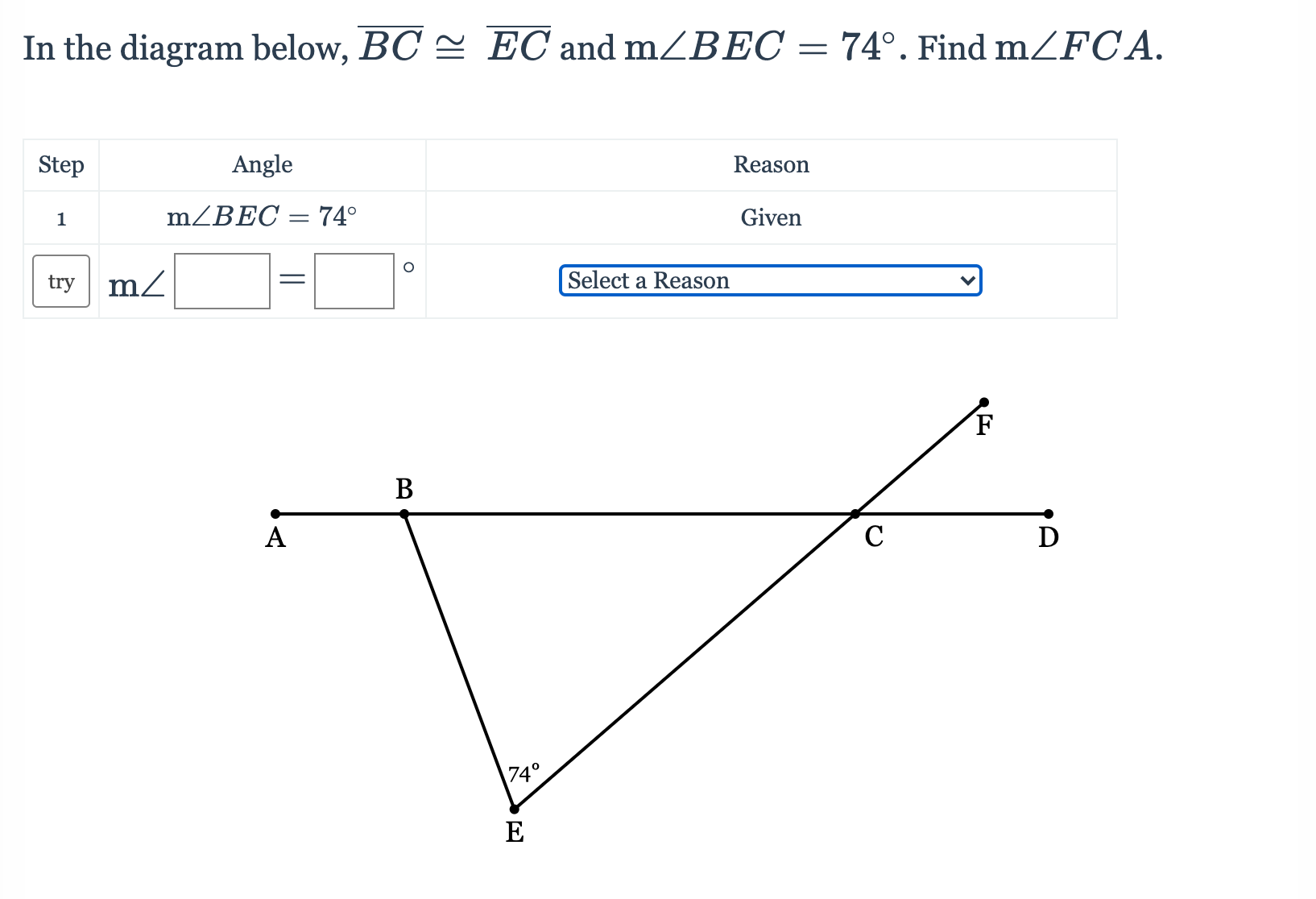 \fv Select a Reason Vertical angles Linear pair