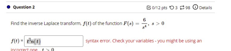 Question 2 0/12 pts 0 3 98 0 Details 6 Find the