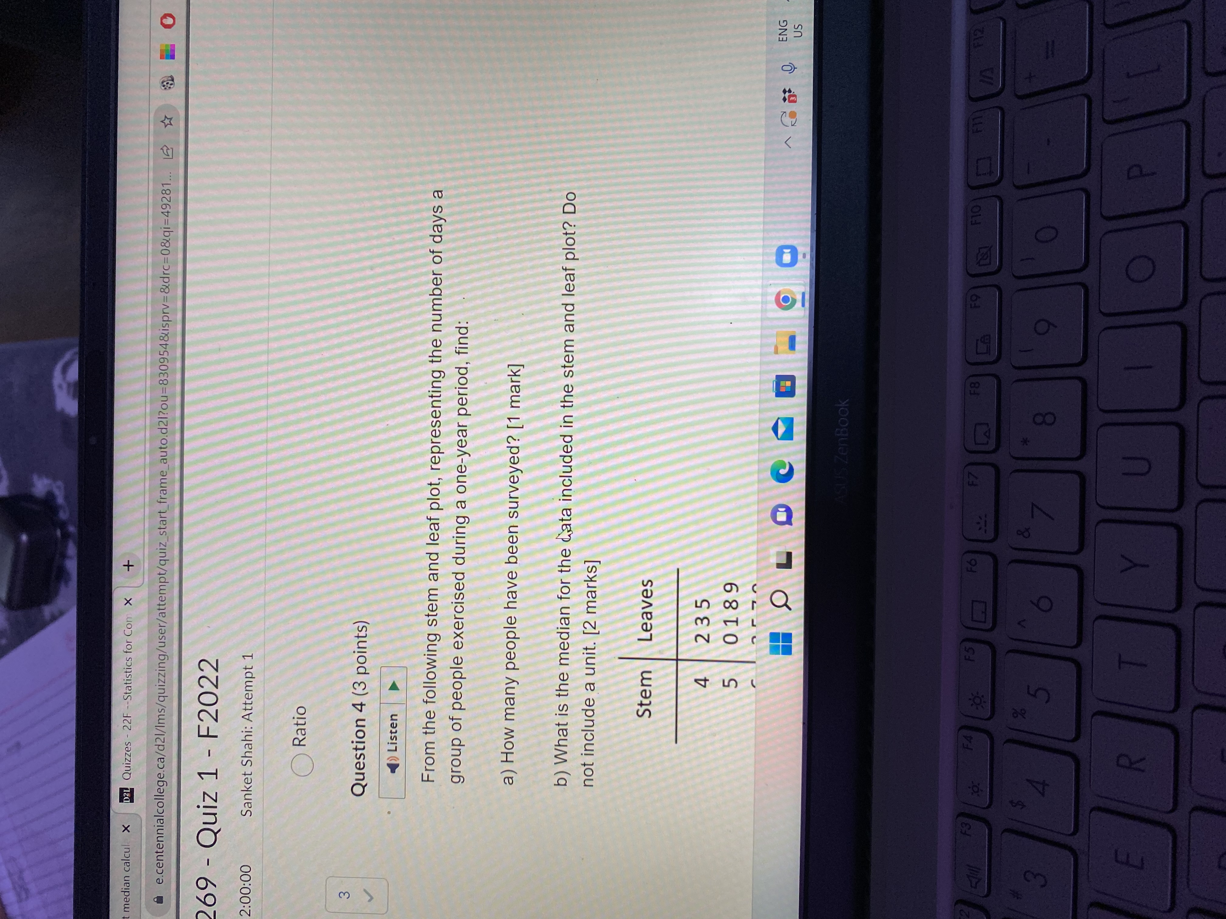 t median calcul X D21 Quizzes - 22F --Statistics